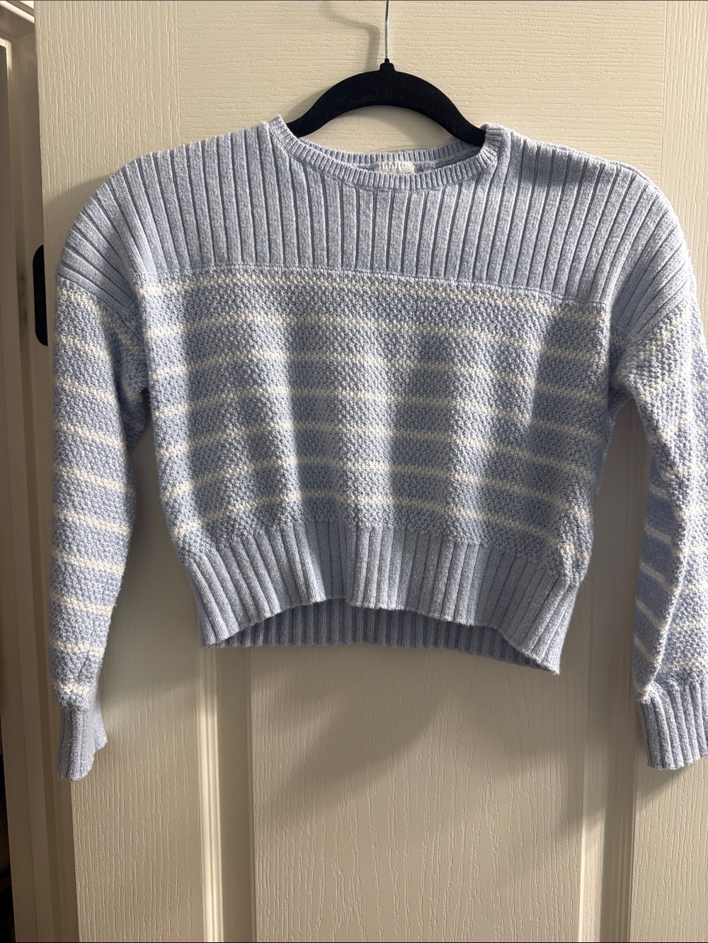 abercrombie kids Light Blue and White Striped Crewneck Sweater